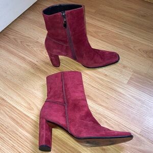 Enzo Angiolini Leather Suede Block Heel Booties Red sz 7 1/2 M